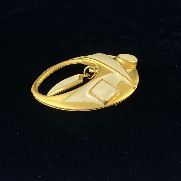 Vintage Art Deco Enamel Pendant Brooch Pin Geometric Design - Picture 4 of 7